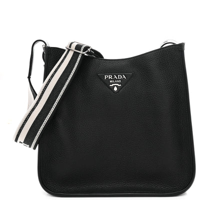 Prada Vitello Daino Soft Hobo Messenger Bag Black 1 of 10