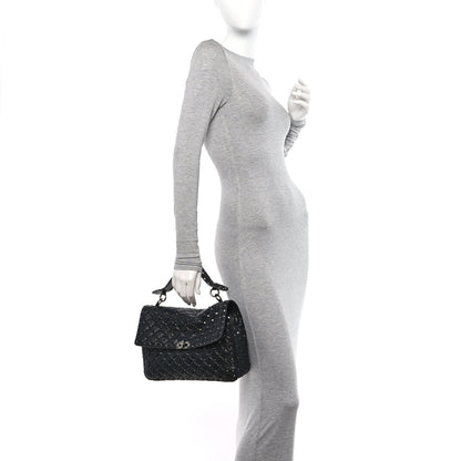 Valentino Garavani Craquele Nappa Large Rockstud Spike Shoulder Bag Black 2 of 11