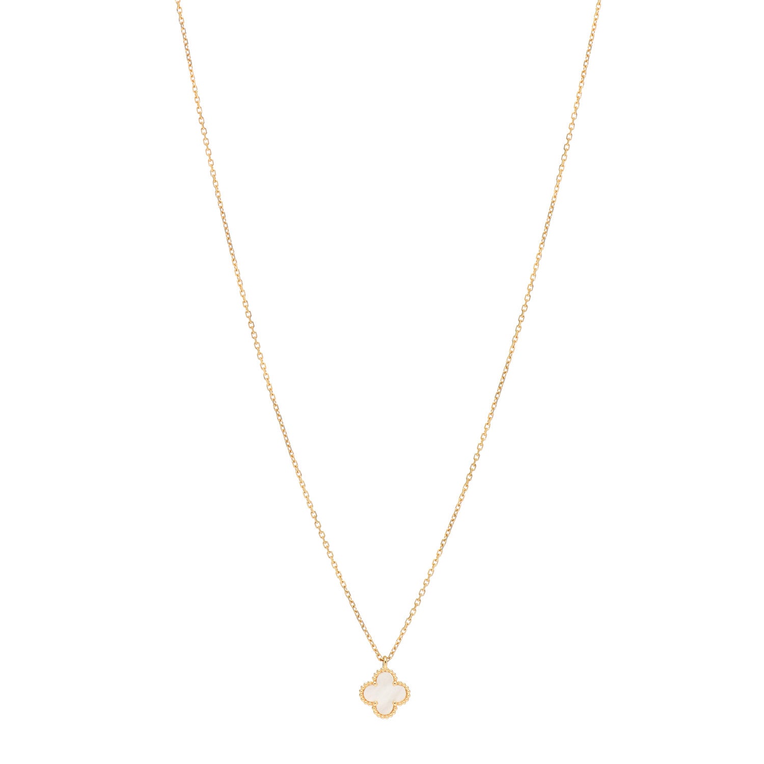 Van Cleef & Arpels 18K Yellow Gold Mother of Pearl Sweet Alhambra Pendant Necklace 1 of 5