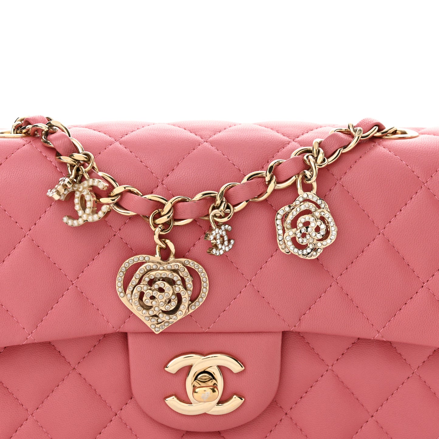 Lambskin Quilted Valentine Charms Mini Rectangular Flap Pink
