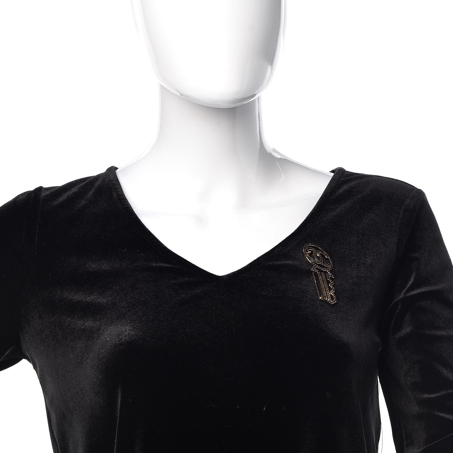 Chanel Crystal CC Key Brooch Black Gold 2 of 5