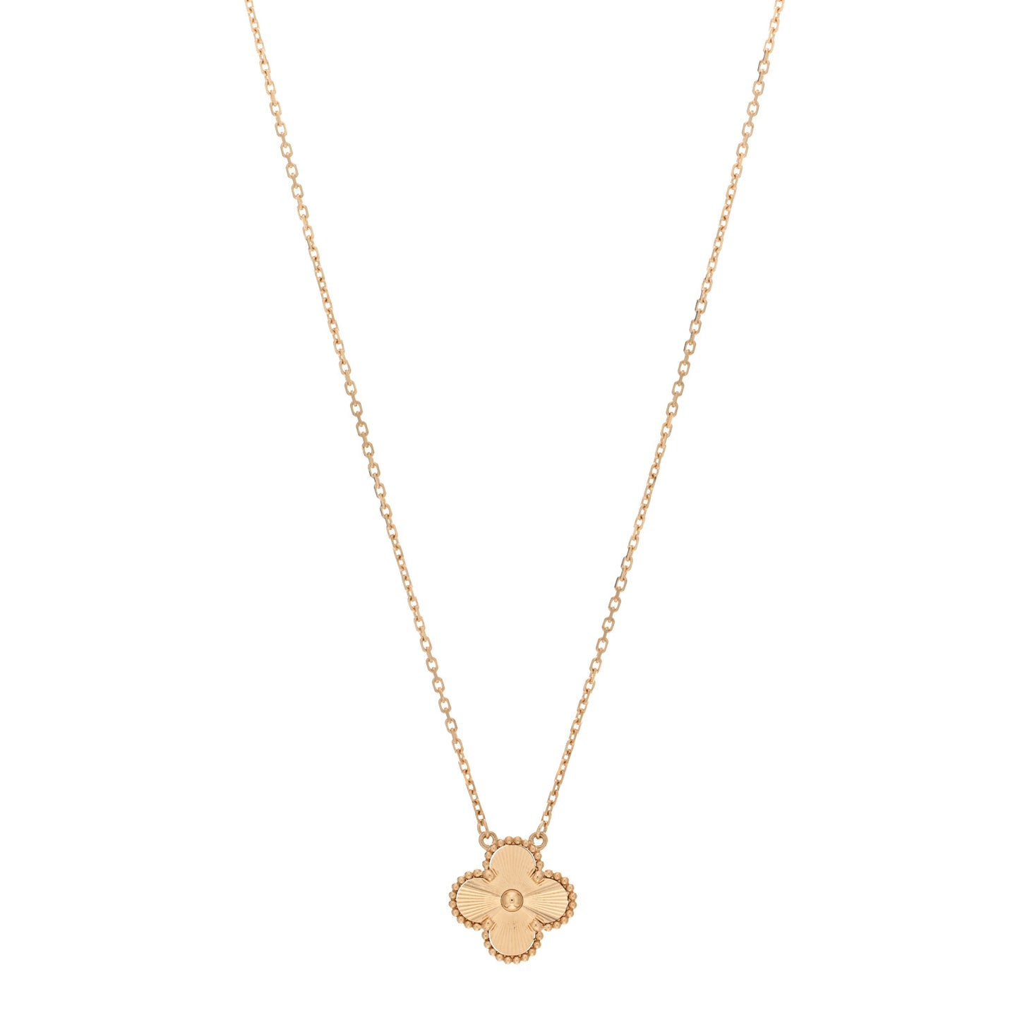 18K Yellow Gold Guilloche Vintage Alhambra Pendant Necklace