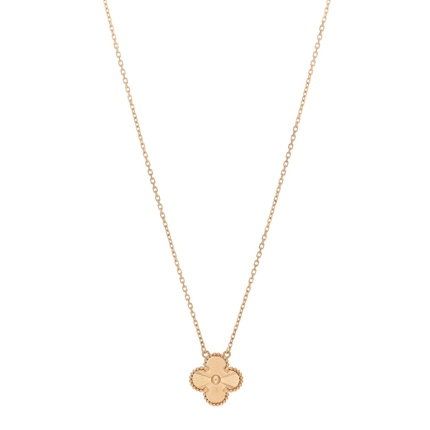 Van Cleef & Arpels 18K Yellow Gold Guilloche Vintage Alhambra Pendant Necklace 1 of 6