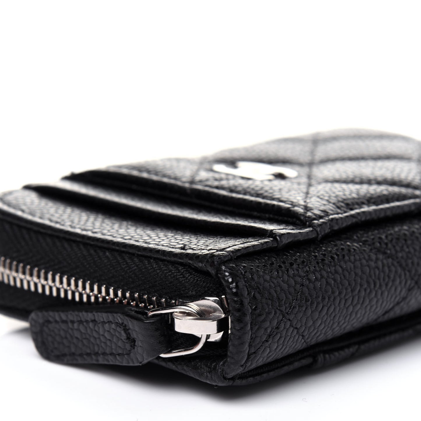 Caviar Quilted Zip Card Holder Black