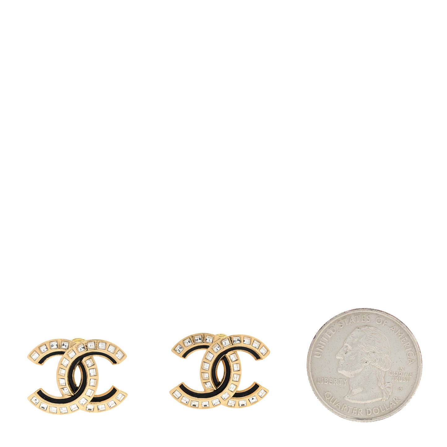 Baguette Crystal Enamel CC Earrings Black Gold