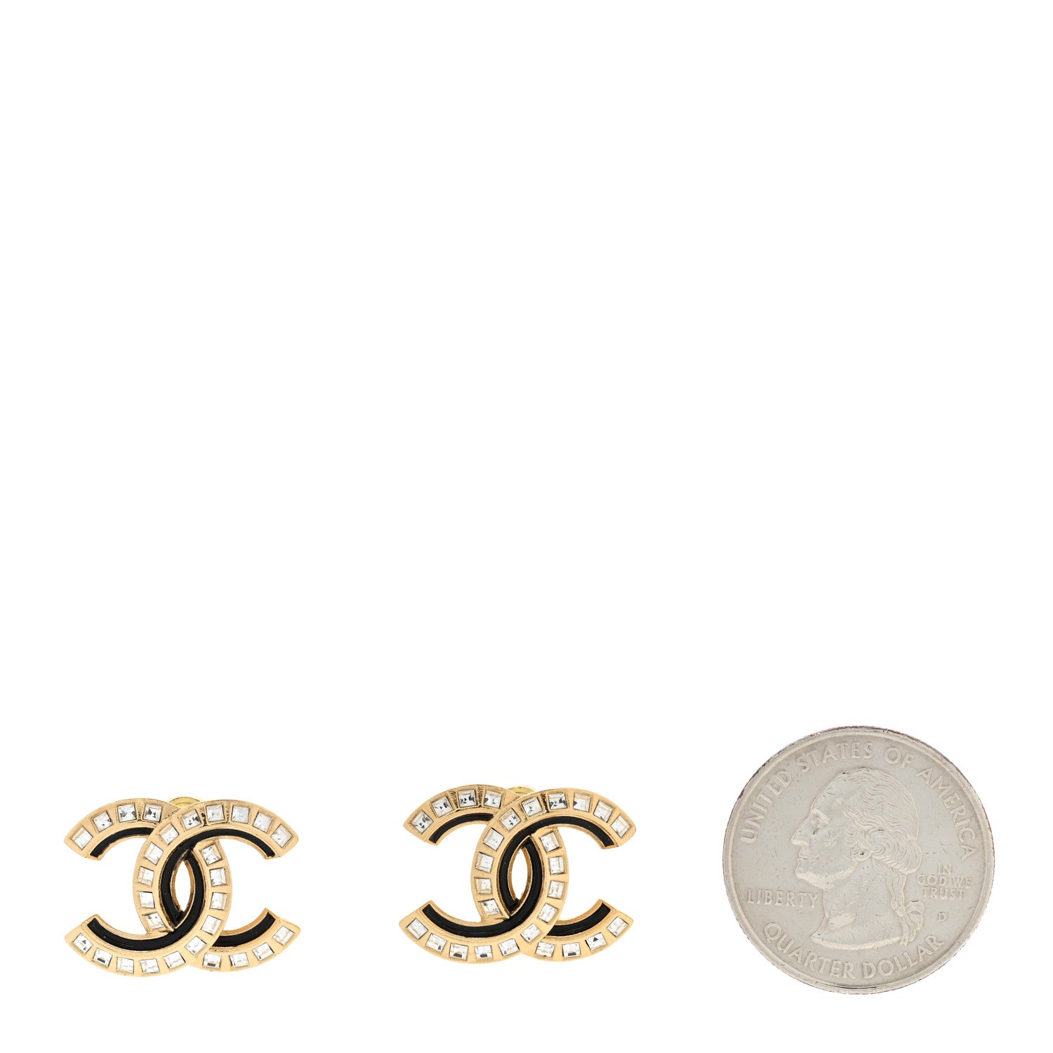 Chanel Baguette Crystal Enamel CC Earrings Black Gold 1 of 4