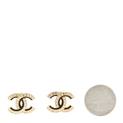 Chanel Baguette Crystal Enamel CC Earrings Black Gold 1 of 4