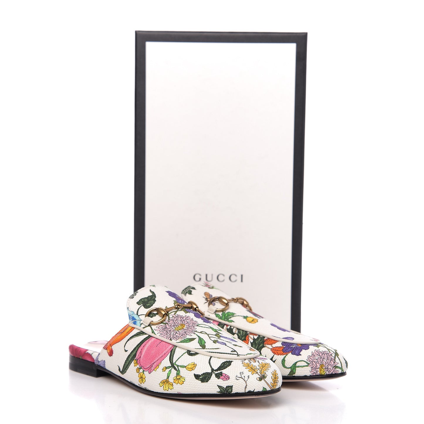 Canvas Flora Womens Princetown Slippers 37.5 White Multicolor