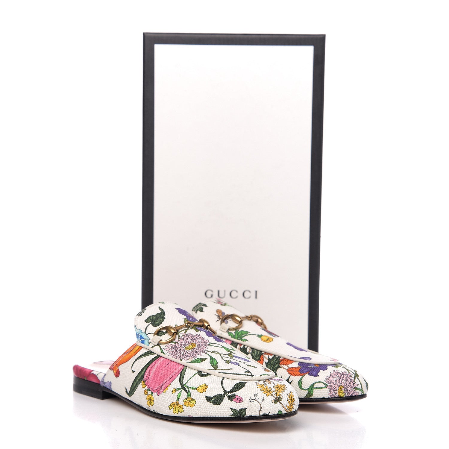 Gucci Canvas Flora Womens Princetown Slippers 37.5 White Multicolor 9 of 9