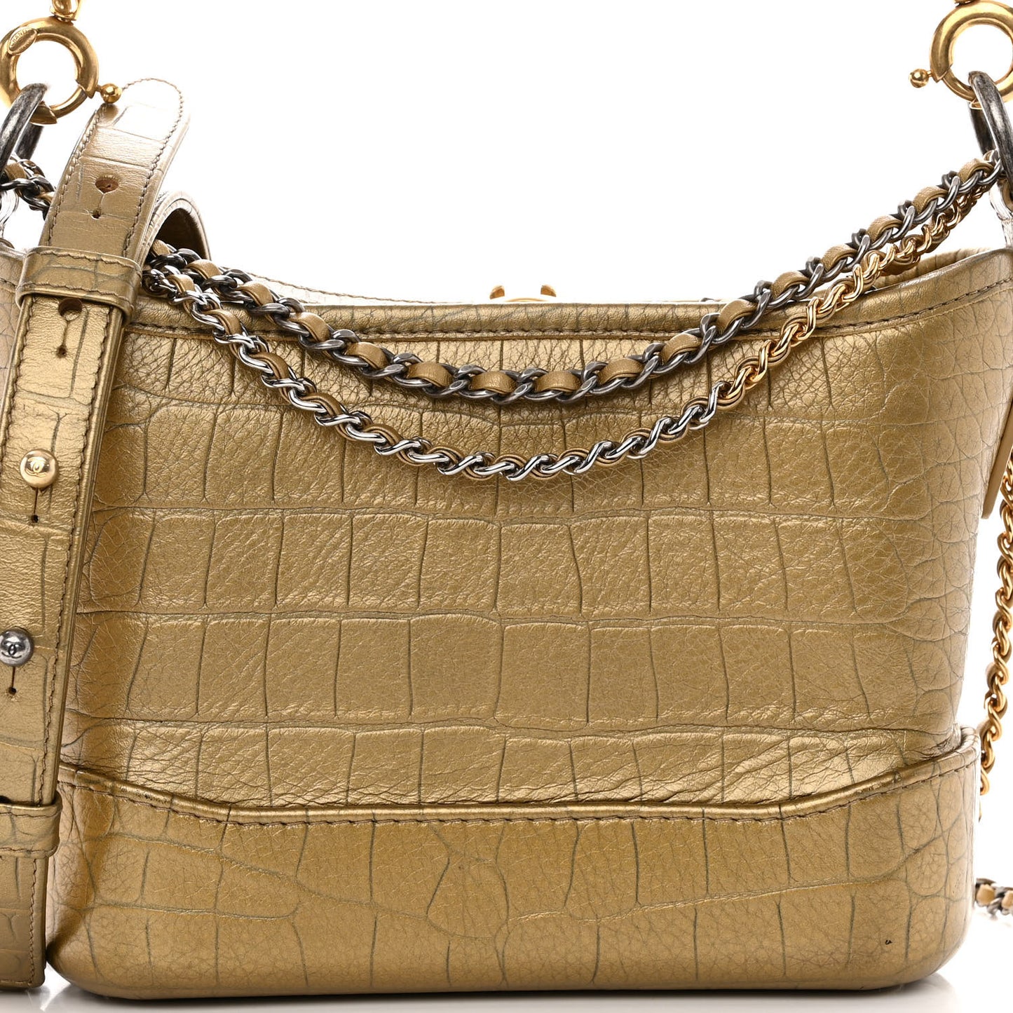 Metallic Calfskin Crocodile Embossed Cocodile Small Gabrielle Hobo Gold