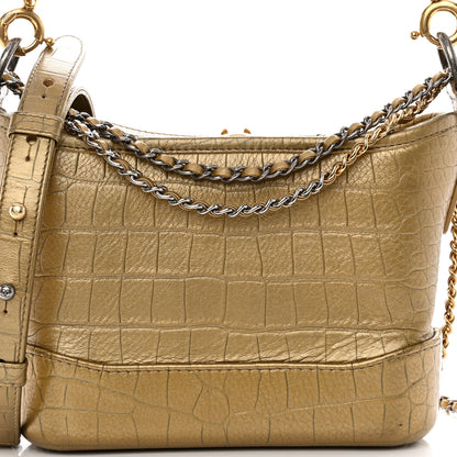 Chanel Metallic Calfskin Crocodile Embossed Cocodile Small Gabrielle Hobo Gold 7 of 9