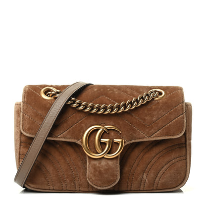 Gucci Velvet Matelasse Mini GG Marmont Shoulder Bag Taupe 1 of 4