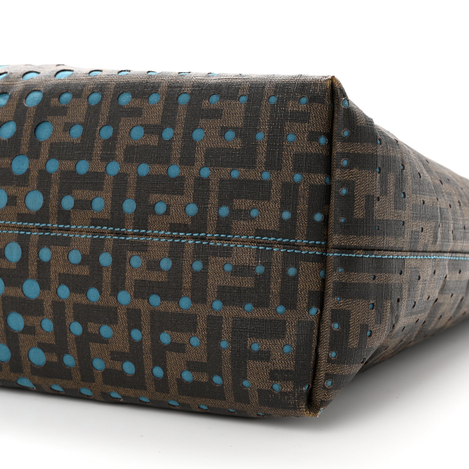 Fendi Zucca Spalmati Perforated Medium Roll Tote Tobacco Pavone 10 of 16