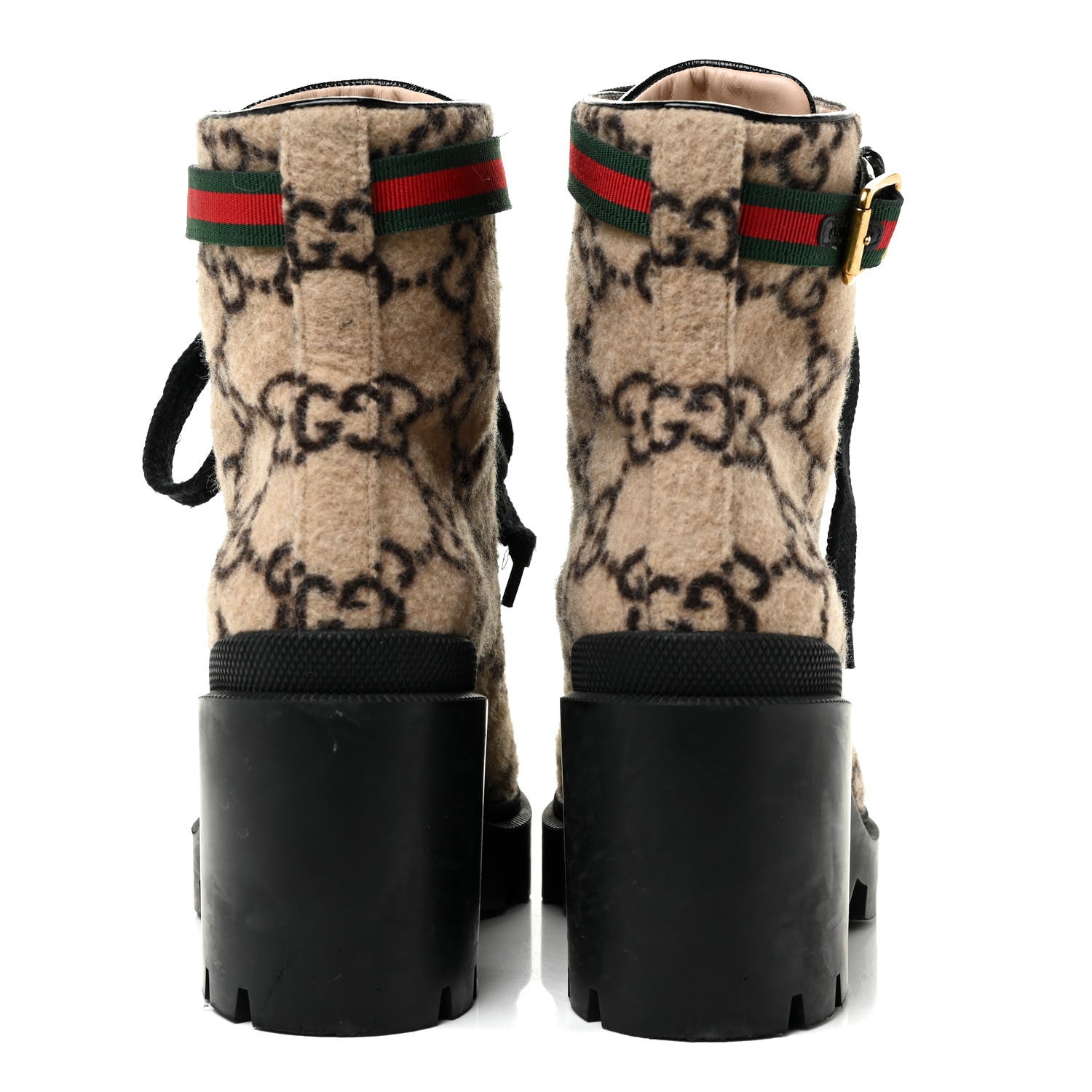 Gucci Covered Wool GG Monogram Womens Lace Up Combat Ankle Boots 38 Beige Ebony Black 8 of 36