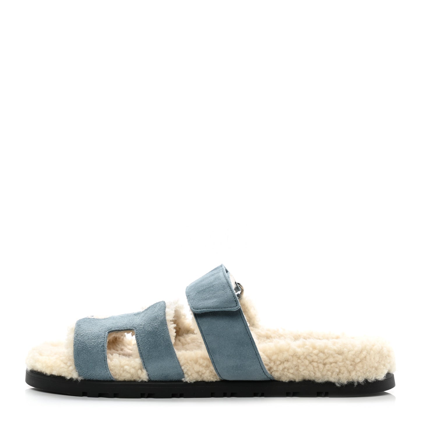 Suede Goatskin Woolskin Womens Chypre Sandals 36.5 Bleu Pinede Ecru