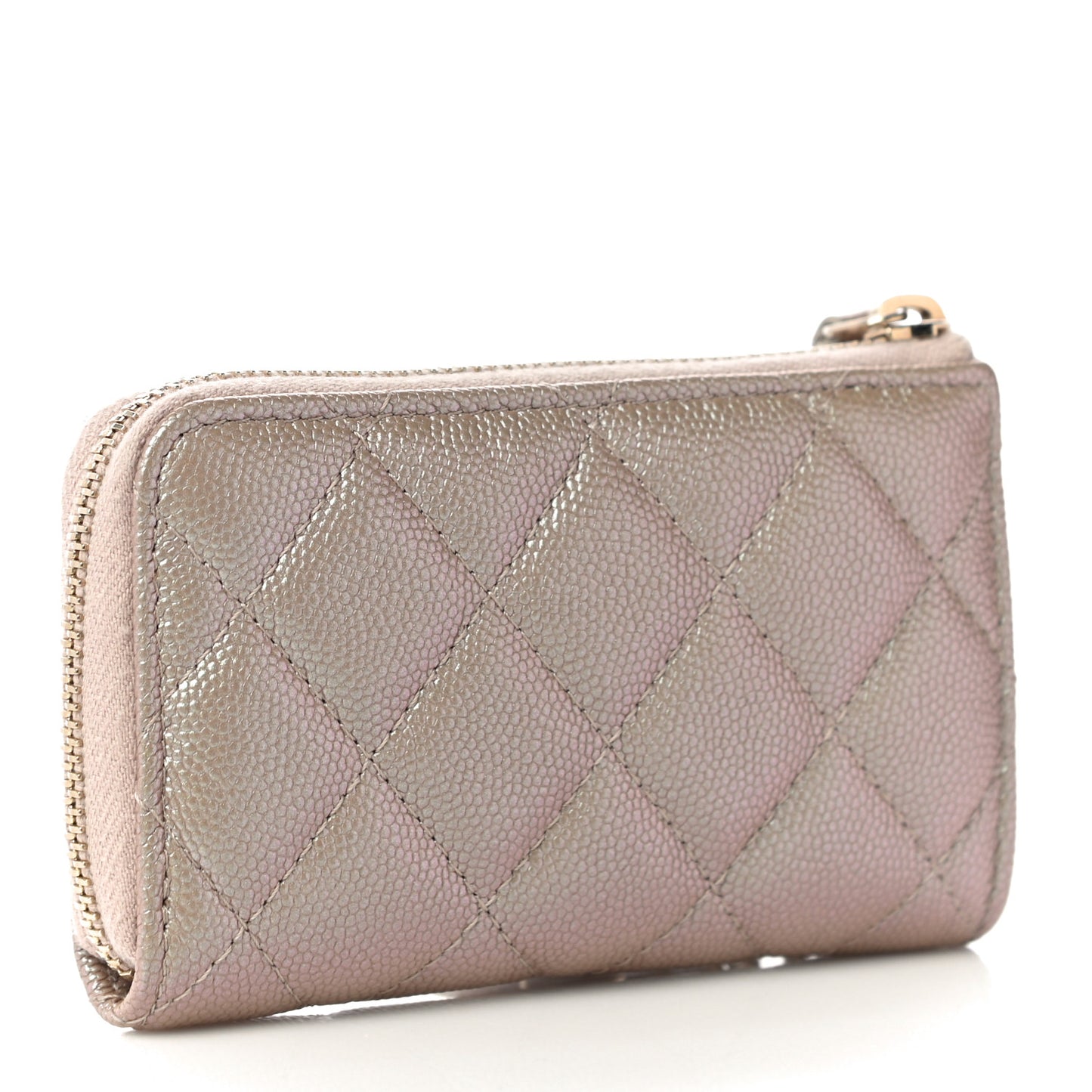 Iridescent Caviar Quilted Zipped Key Holder Case Beige