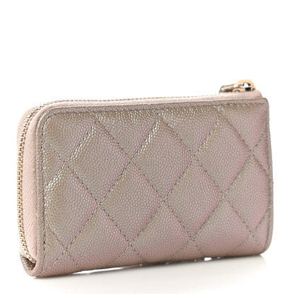 Chanel Iridescent Caviar Quilted Zipped Key Holder Case Beige 3 of 11