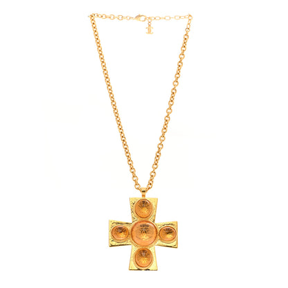 Chanel Gripoix Crystal CC Cross Pendant Necklace Gold Orange 3 of 6