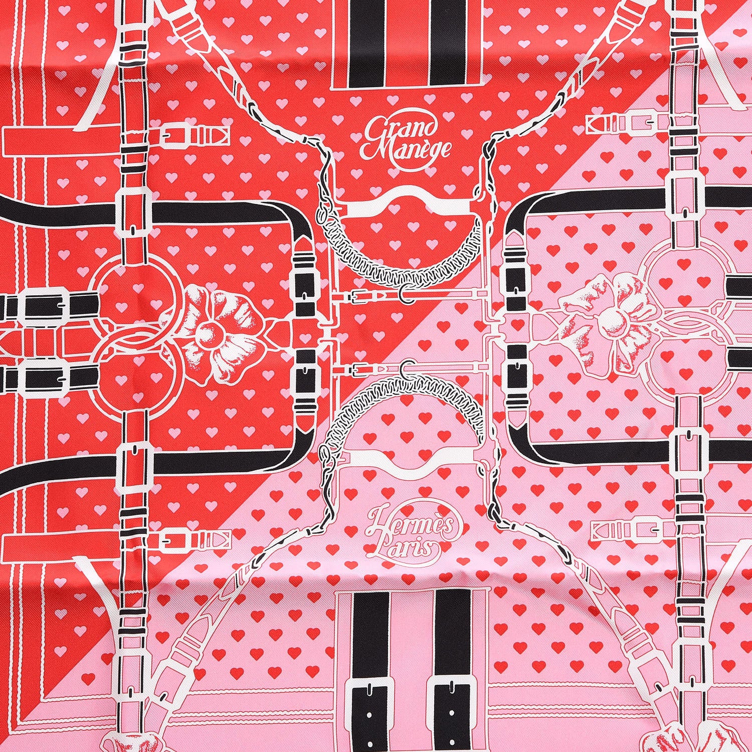 Hermes Silk Grand Manege Cut Bandana Love Scarf 65 Rouge Rose Black 3 of 6