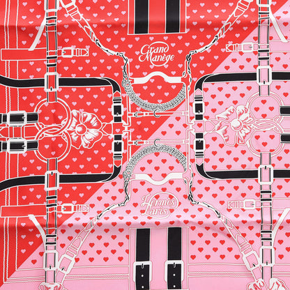 Hermes Silk Grand Manege Cut Bandana Love Scarf 65 Rouge Rose Black 3 of 6