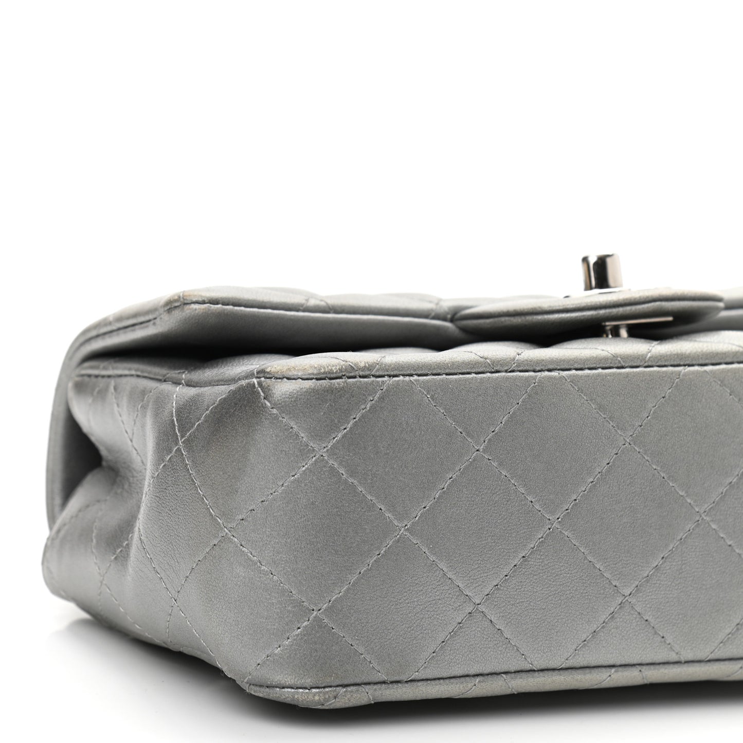 Metallic Lambskin Quilted Mini Rectangular Flap Silver