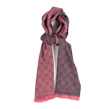 Gucci Wool Jacquard GG Monogram Sten Fringe Scarf Graphite Pink 1 of 4