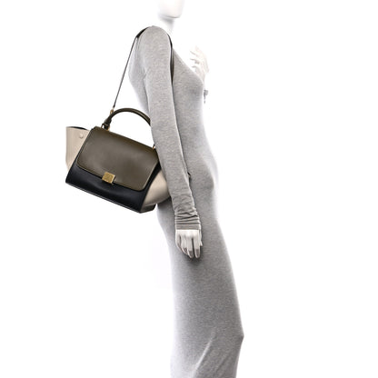 Celine Sleek Calfskin Small Tri-Color Trapeze Moss Green 2 of 9