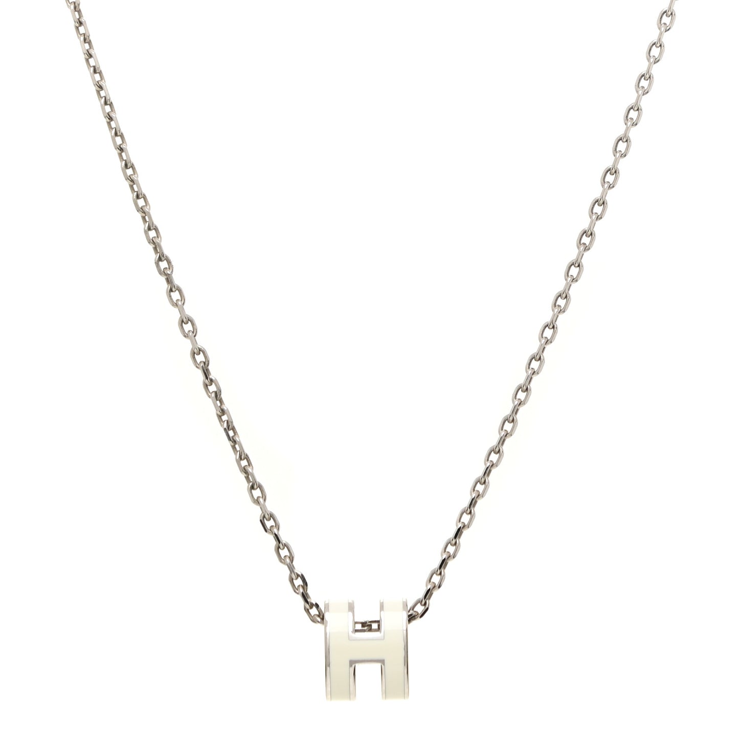 Lacquered Palladium Mini Pop H Pendant Necklace White