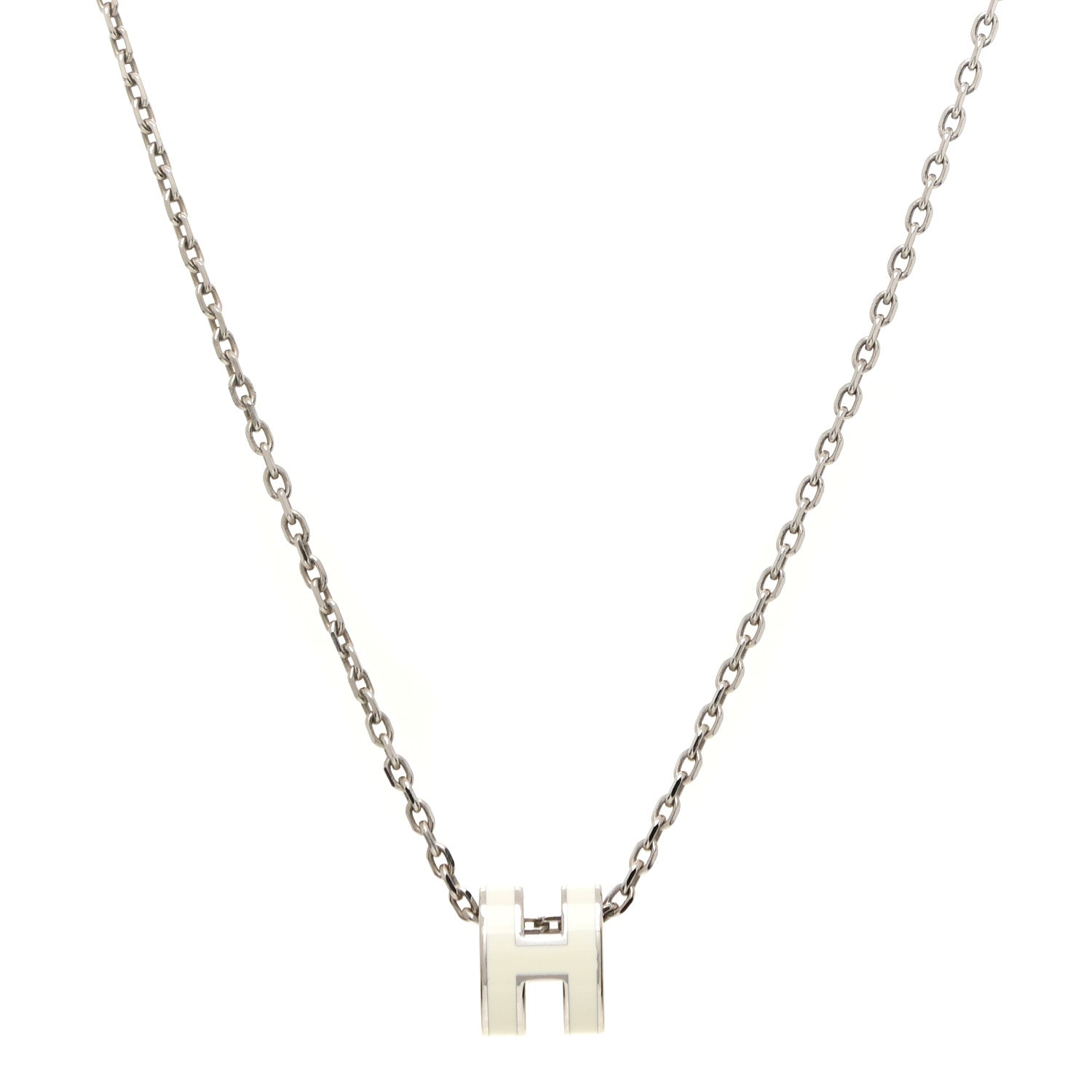 Hermes Lacquered Palladium Mini Pop H Pendant Necklace White 1 of 6
