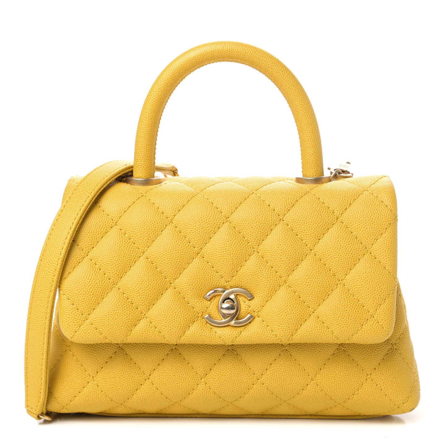Caviar Quilted Mini Coco Handle Flap Yellow