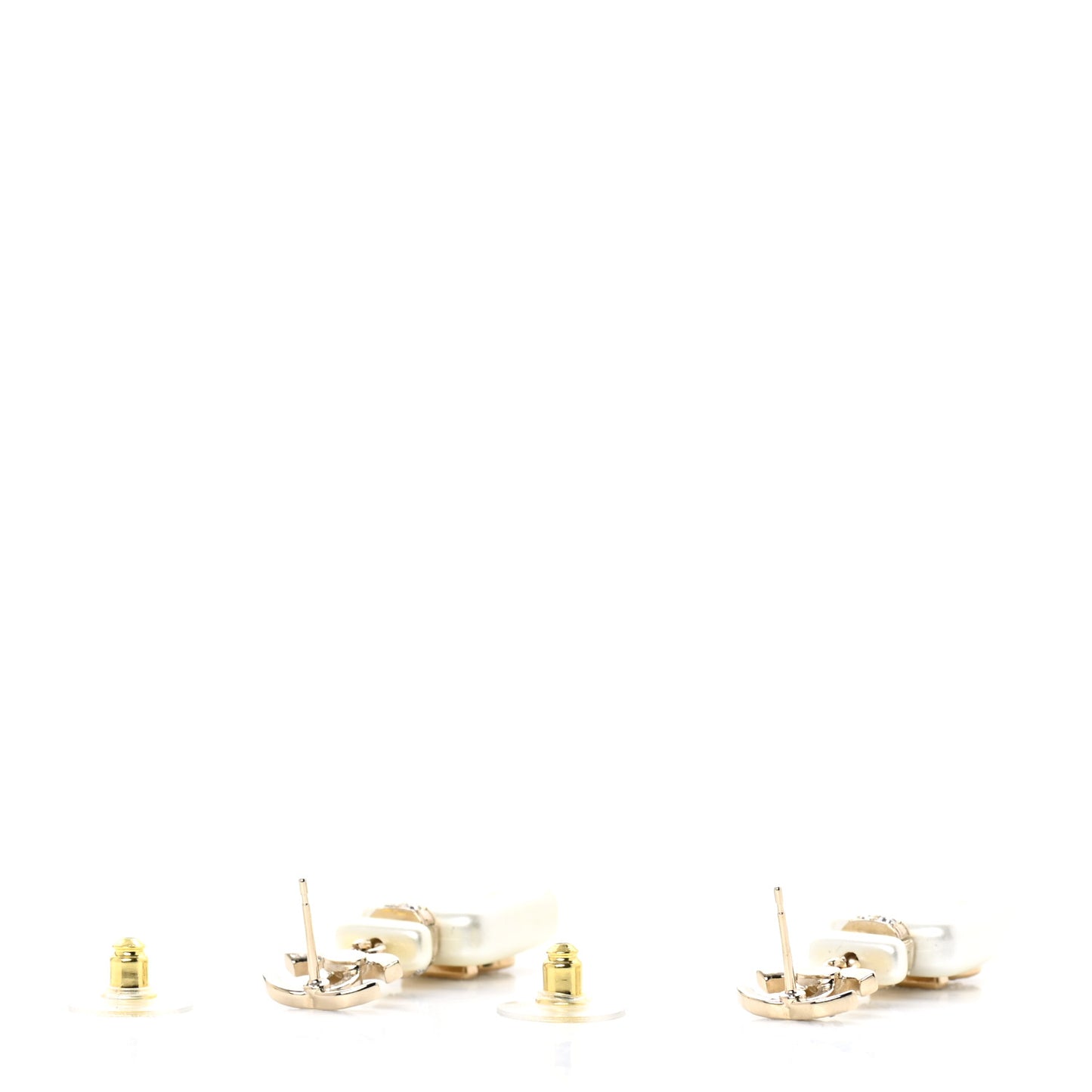 Pearl Resin Crystal CC No 5 Perfume Bottle Drop Earrings Gold Pearly White