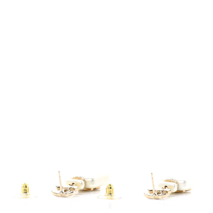 Chanel Pearl Resin Crystal CC No 5 Perfume Bottle Drop Earrings Gold Pearly White 3 of 5