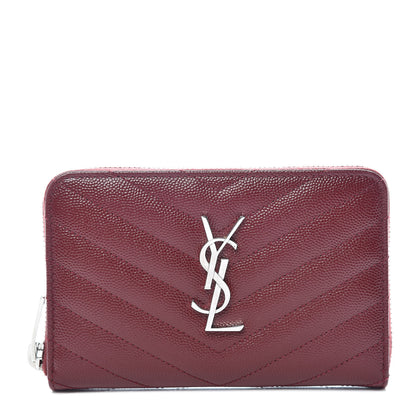 Saint Laurent Grain De Poudre Matelasse Chevron Monogram Zip Around Wallet Palissandre 1 of 8