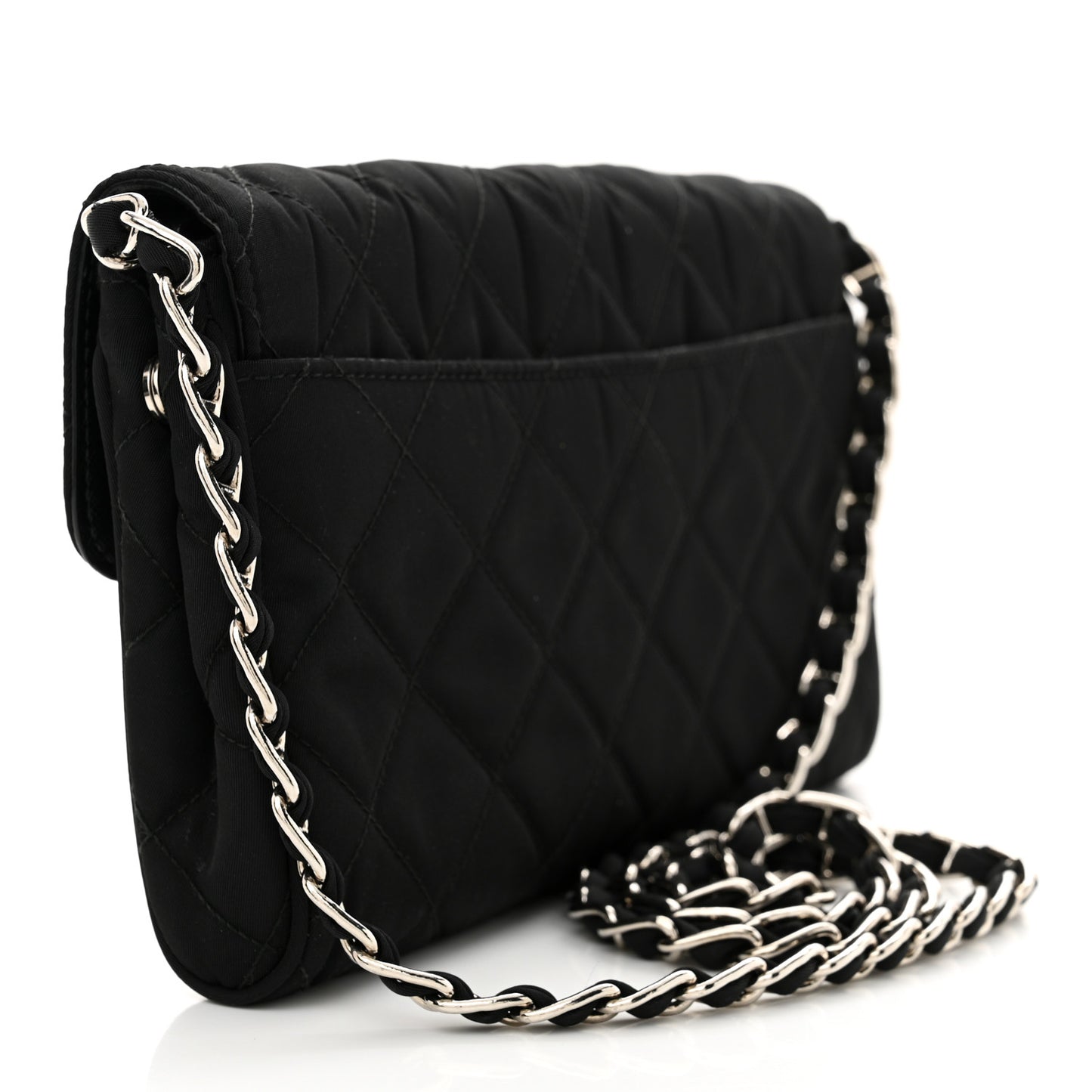 Nylon Tessuto Impuntu Quilted Flap Crossbody Black