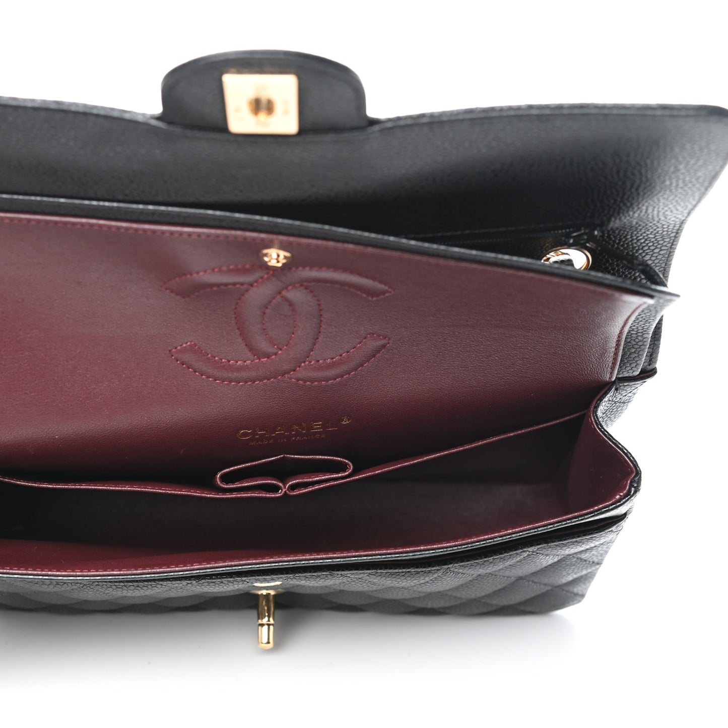 Caviar Quilted Medium Double Flap Black