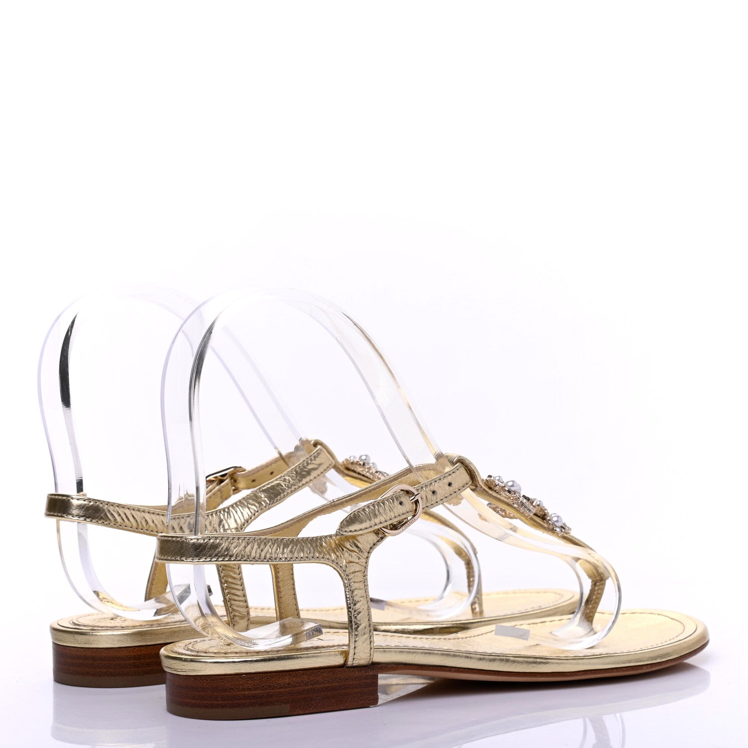 Chanel Aged Metallic Calfskin Pearl Crystal CC Charm Thong Sandals 35 Gold 4 of 13