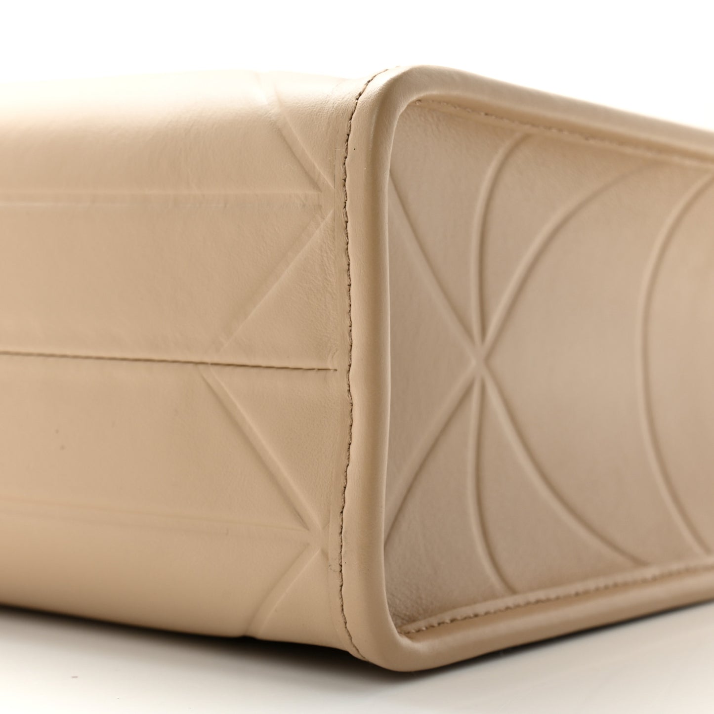 Soft Calfskin Triangolo Symbole Embossed Small Tote Beige Khaki