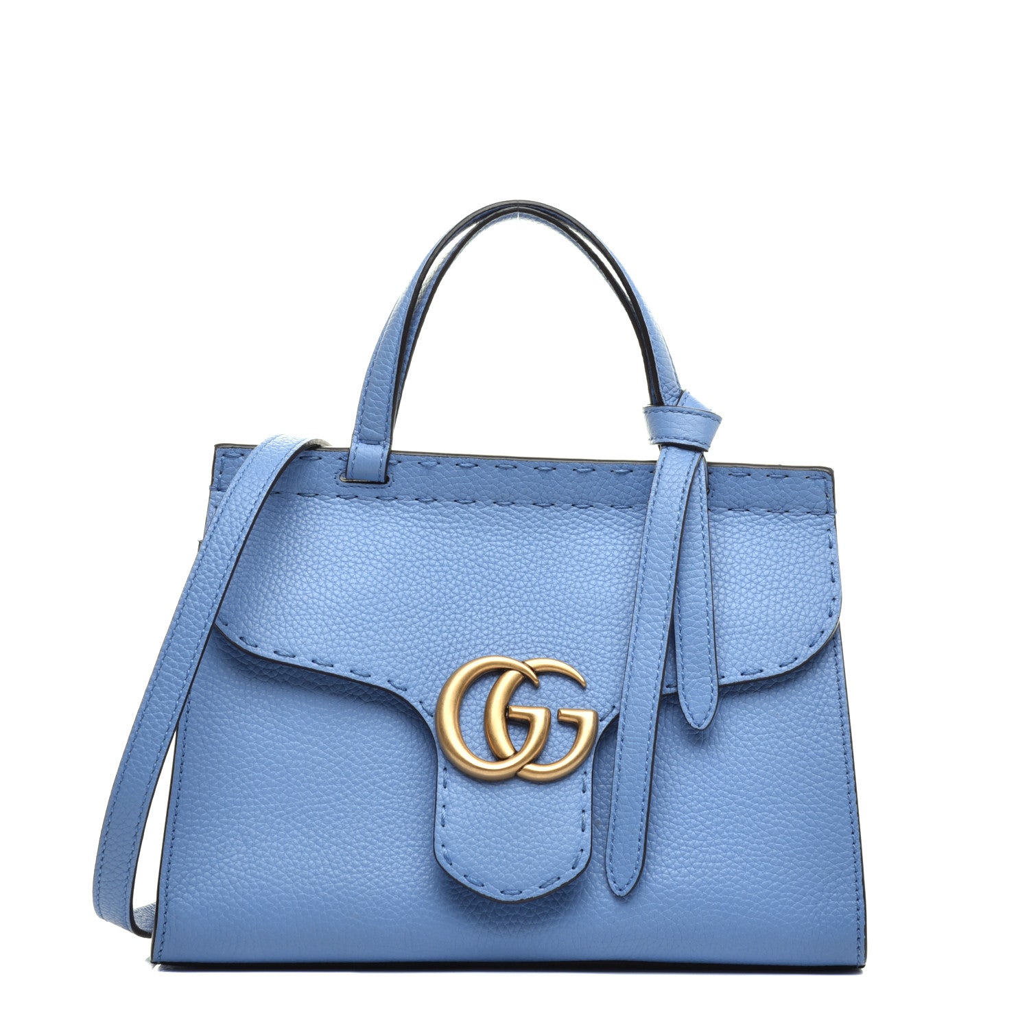 Gucci Calfskin Mini GG Marmont Top Handle Bag Clear Sky Blue 1 of 10
