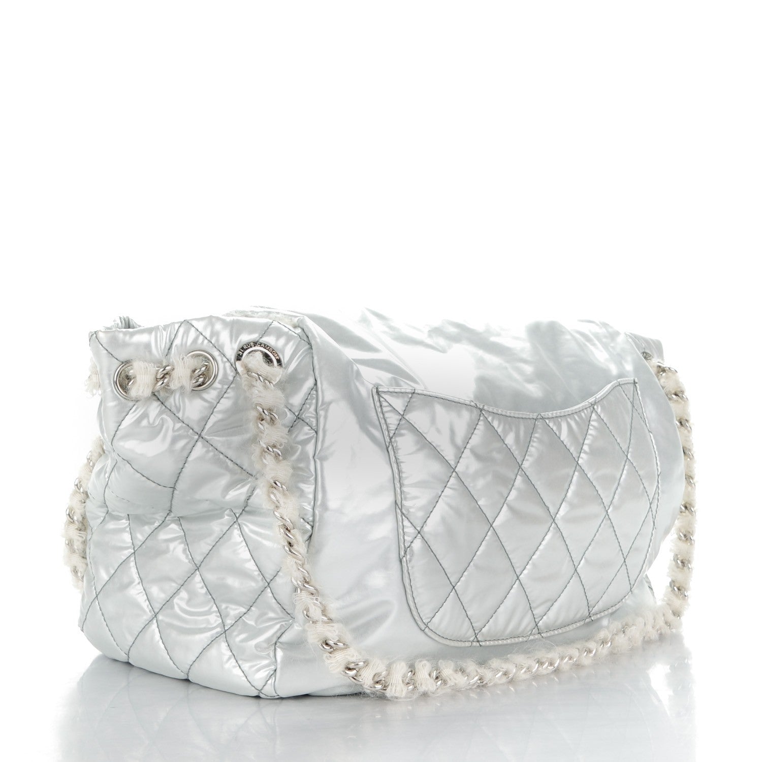 Chanel Vinyl Mohair Trimmed Accordion Arctic Polar Ice Flap Silver 3 of 7