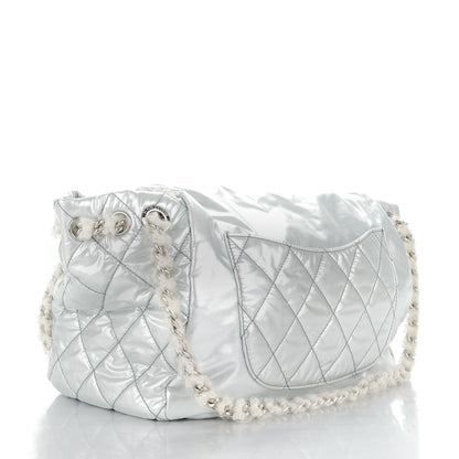 Chanel Vinyl Mohair Trimmed Accordion Arctic Polar Ice Flap Silver 3 of 7