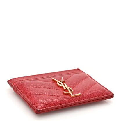 Saint Laurent Grain De Poudre Matelasse Chevron Monogram Credit Card Case Opyum Red 4 of 11