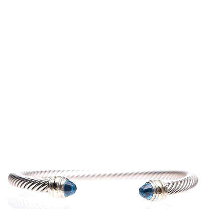 David Yurman Sterling Silver 14K Yellow Gold Blue Topaz 5mm Cable Classics Bracelet 1 of 5