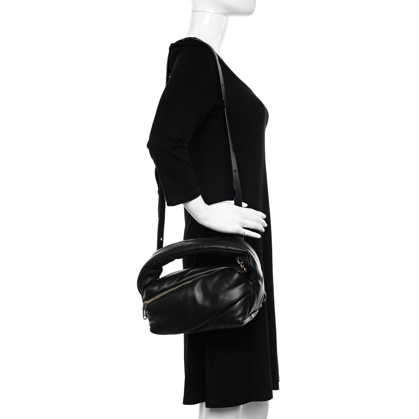 Calfskin Puffy Pump Pouch Crossbody Bag Black