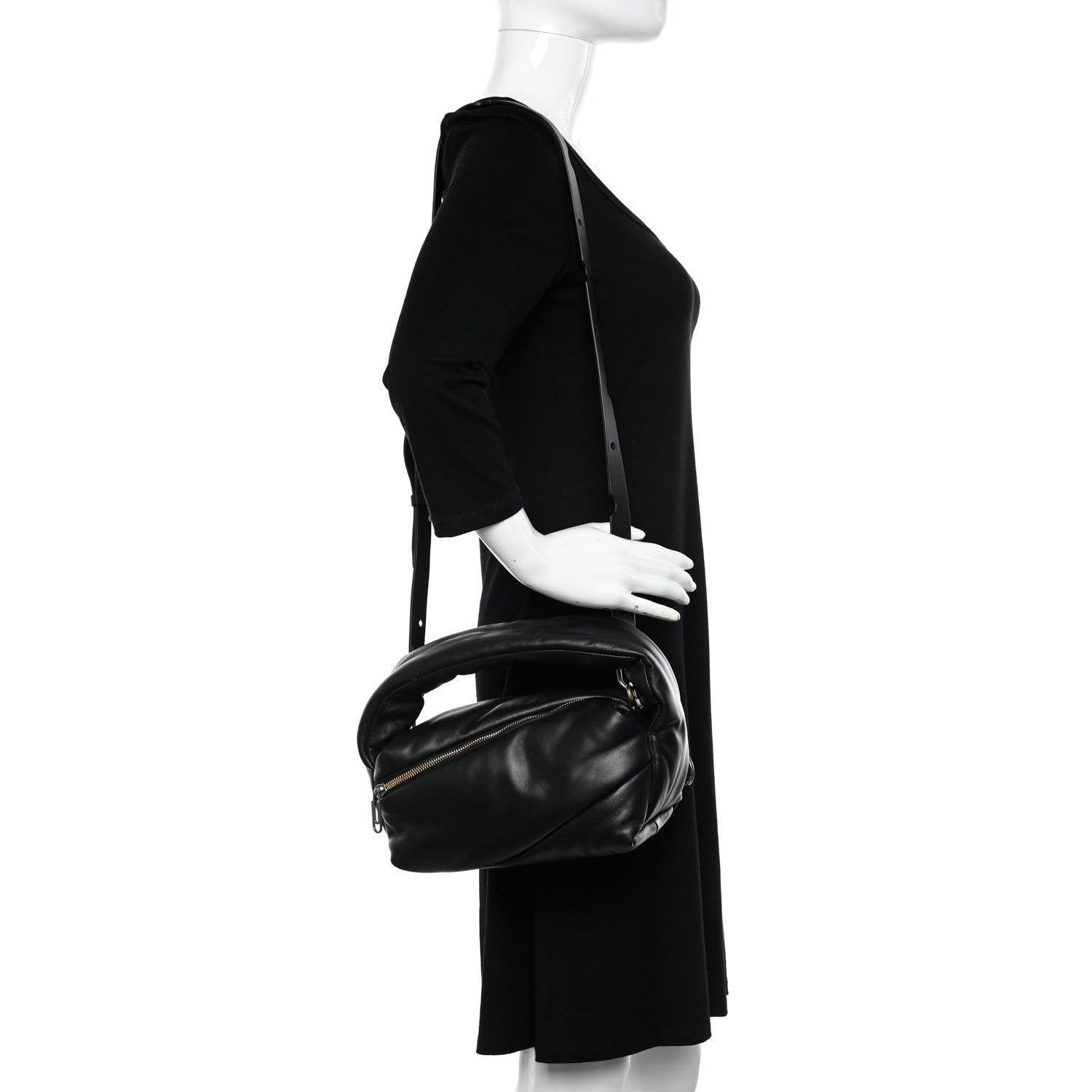 Off-White Calfskin Puffy Pump Pouch Crossbody Bag Black 2 of 10