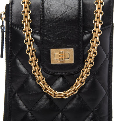 Chanel Aged Calfskin Quilted 2.55 Reissue Phone Holder With Chain Black 10 of 11