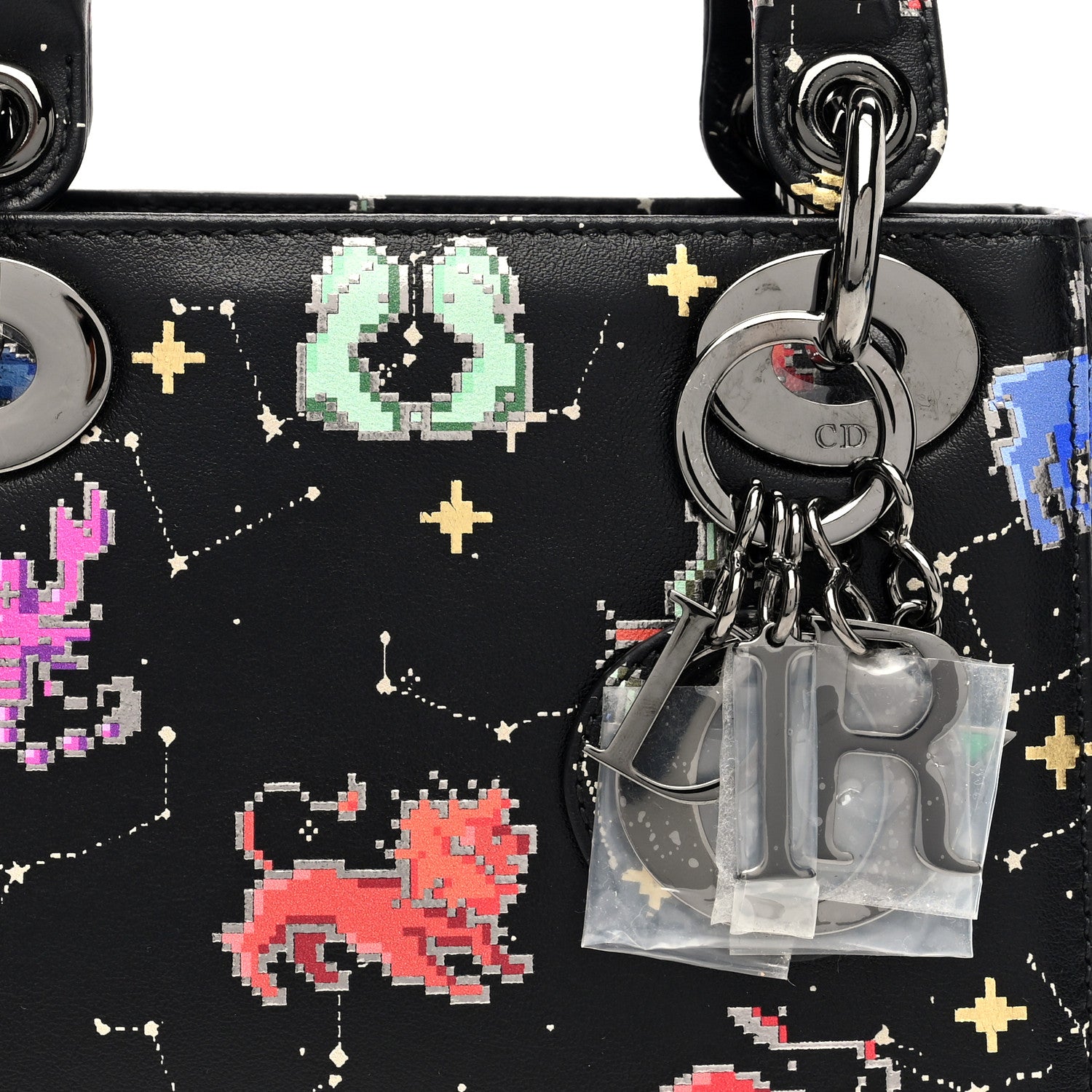 Christian Dior Calfskin Pixel Zodiac Mini Lady Dior Black Multicolor 7 of 9