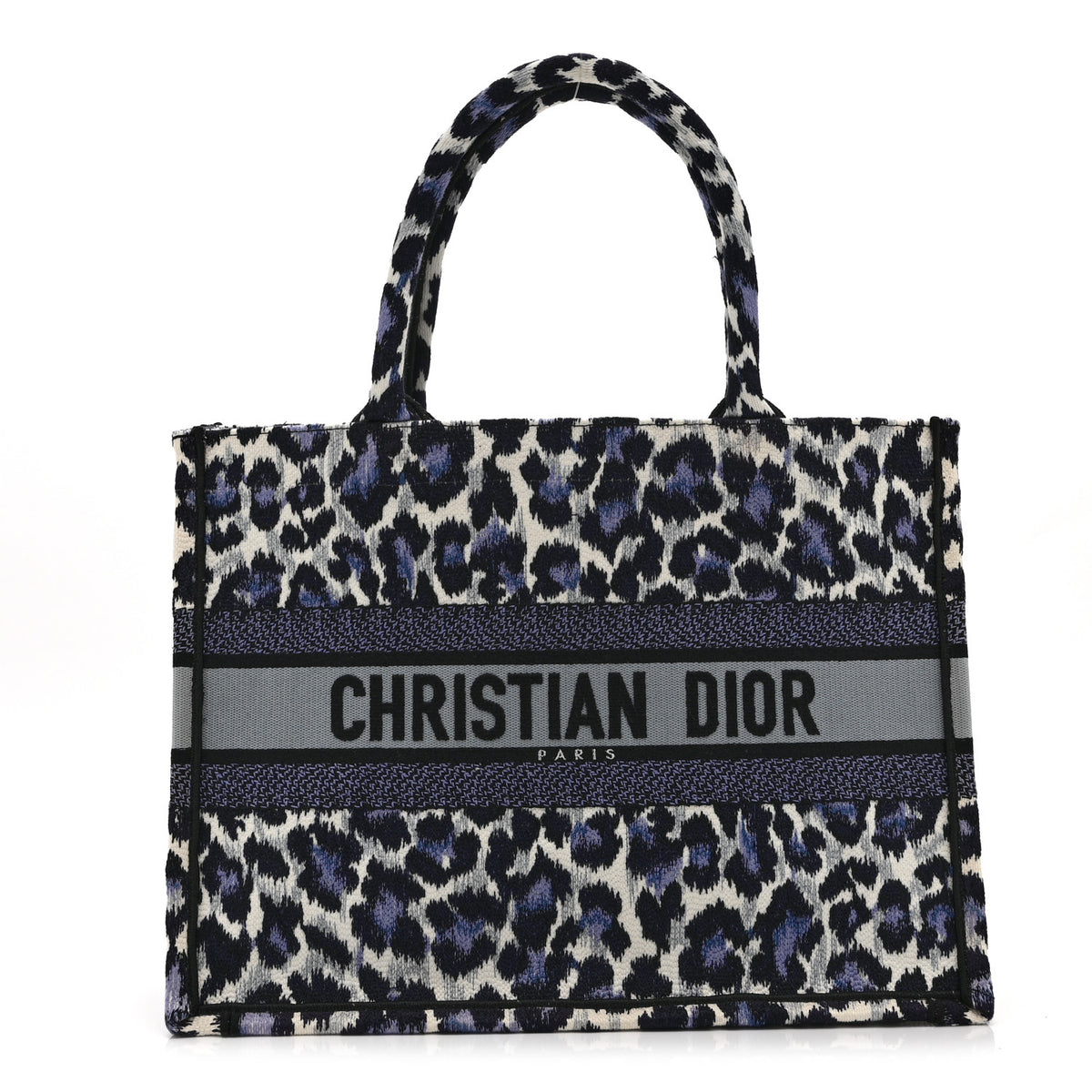 Christian Dior Canvas Mizza Embroidered Medium Leopard Book Tote Purple 1 of 10