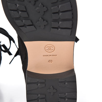Chanel Suede Quilted CC Lace Up Combat Boots 40 Black 6 of 9