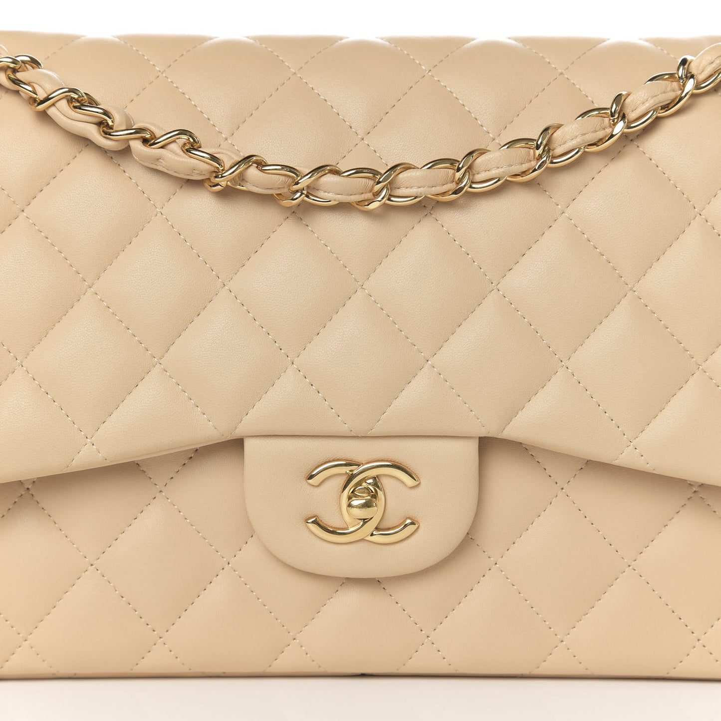 Lambskin Quilted Jumbo Double Flap Beige Clair