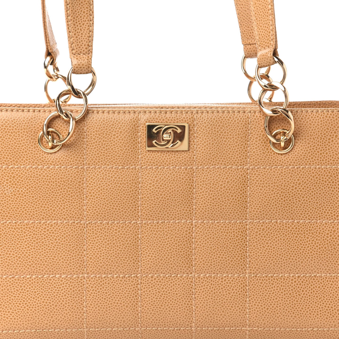 Caviar Chocolate Bar Quilted Shoulder Bag Beige